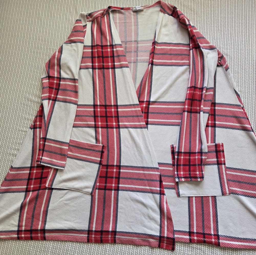 Lularoe Plaid Red and White Women's Lightweight Cardigan Sweater Size Large